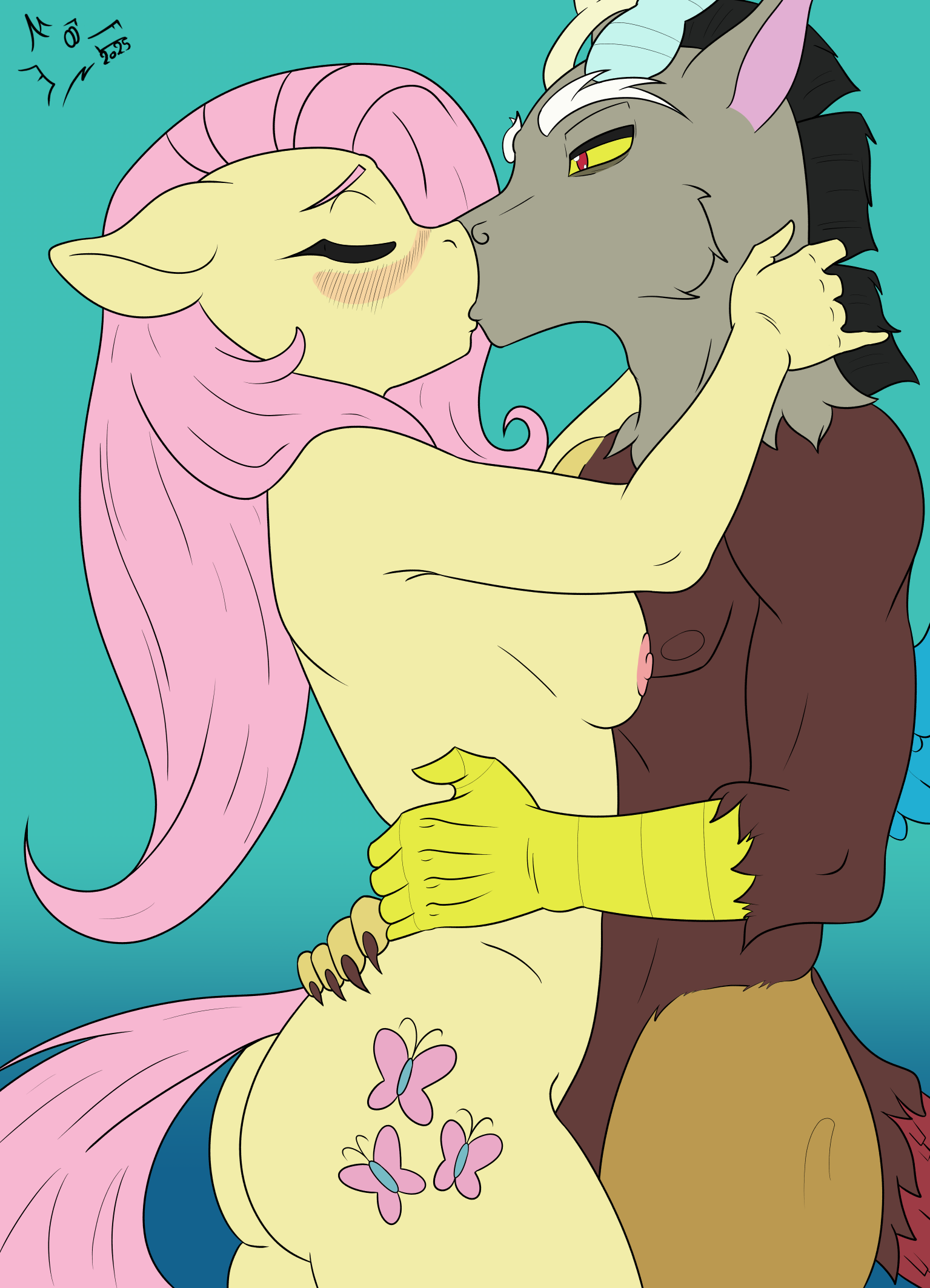 Fluttershy kiss discord(wingless)